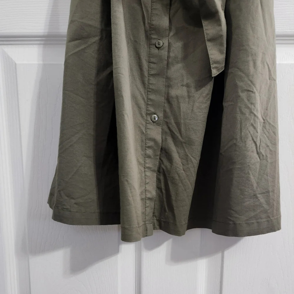 JDY green trench coat dress belted collared lagenlook Military size 36 - Picture 5 of 13